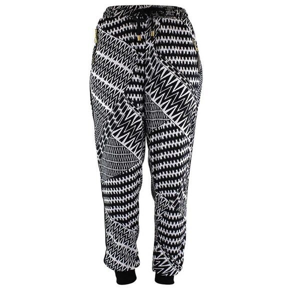 Black & White Geo Chevron Print Jogger Pants - Picture 1 of 8